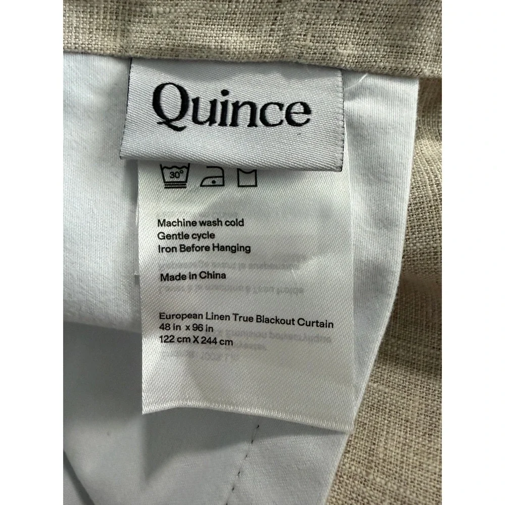 Quince European Linen True Blackout Curtain Light Flax Single Panel 48
